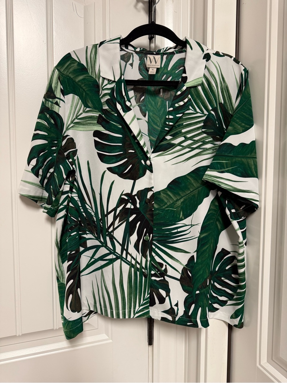 Tropical Green Palm Print Short-Sleeve Shirt